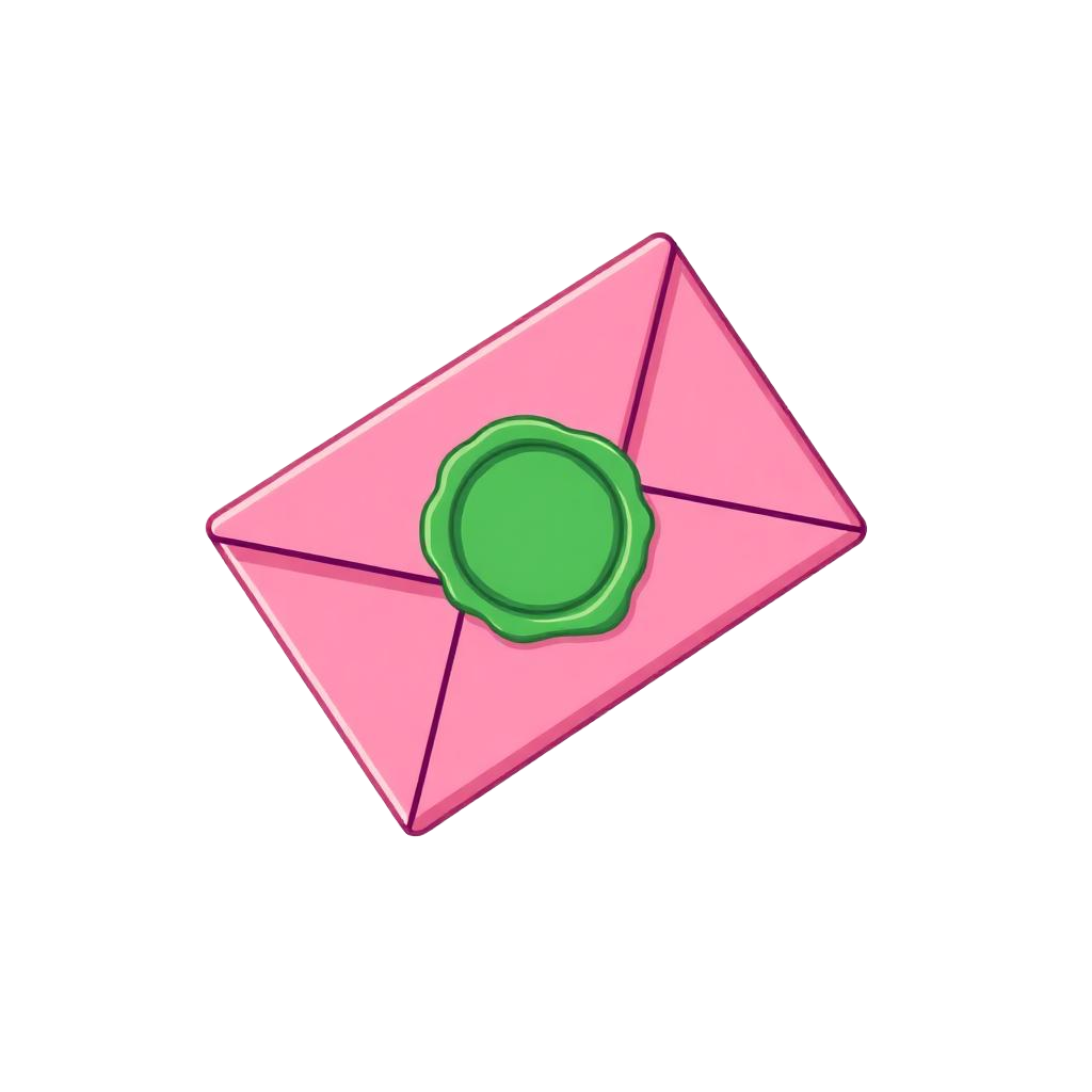 Pink envelope with a green wax seal