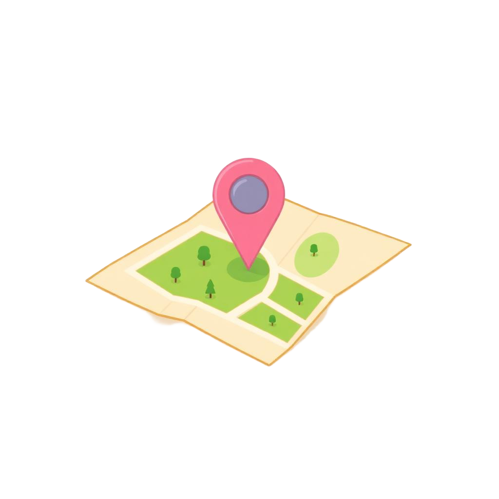 Simple cartoon-style map with a pink location pin