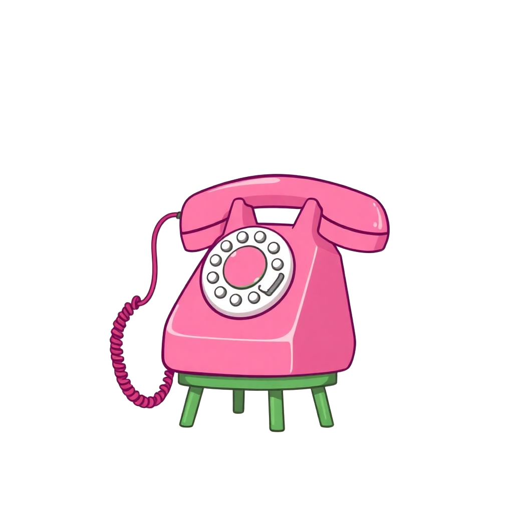 Pink vintage telephone on a green stand