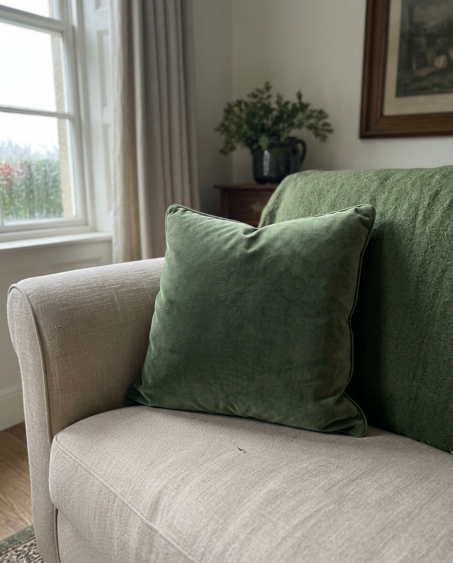 Velvet cushion in the drawing room