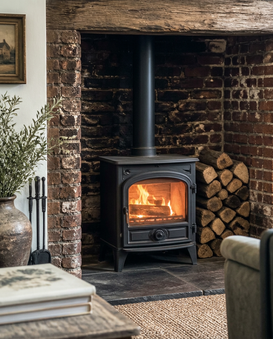 The log burner at dusk