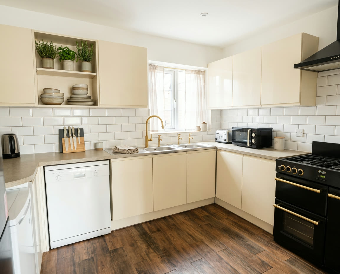 Large kitchen with range cooker, metro tiles and generous counter space
