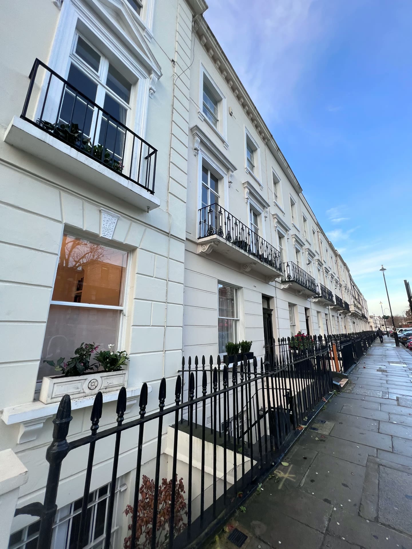 Rooftop view over the white stucco terraces of Pimlico towards central London