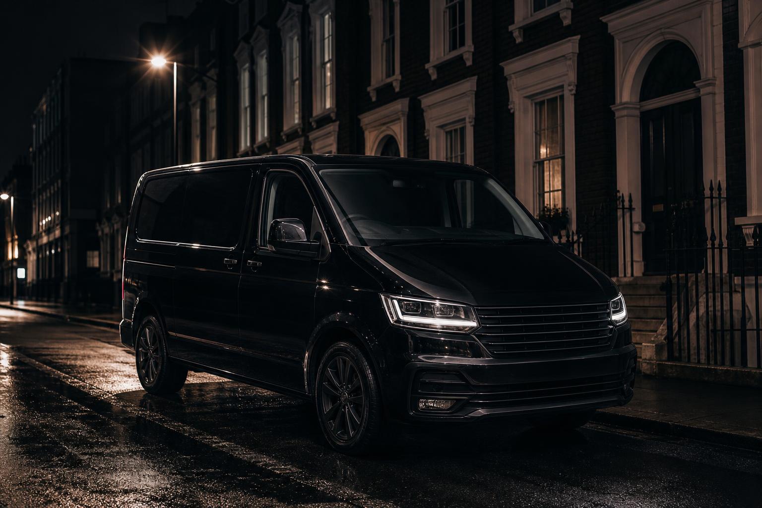 Same Electrics van parked on a dark London street at night
